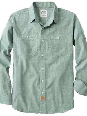 ® Chambray Shirt Men Long Sleeve Cotton Work Shirts with 2 Pockets Casual Button Down
