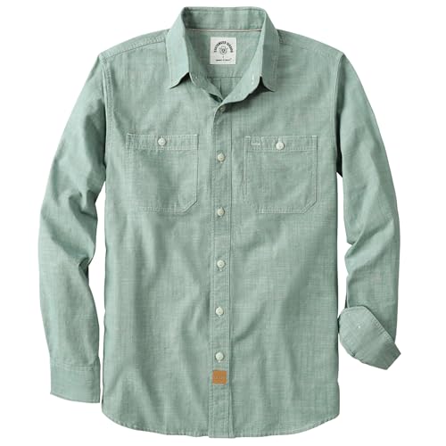 ® Chambray Shirt Men Long Sleeve Cotton Work Shirts with 2 Pockets Casual Button Down
