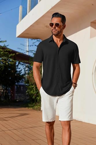 Mens Casual Button Down Shirts Short Sleeve Wrinkle Free Shirt Untucked Summer Stretch Dress Shirt
