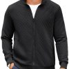 Mens Zip Up Sweatshirt Mock Neck Quilted Jacket Casual Lightweight Sweater Jackets with Pocket