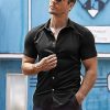 41i3ReyHCBL.jpg Men's Muscle Fit Dress Shirts Wrinkle-Free Short Sleeve Casual Button Down Shirt