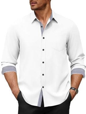 Men's Dress Shirt Wrinkle Free Regular Fit Stretch Long Sleeve Button Down Shirts