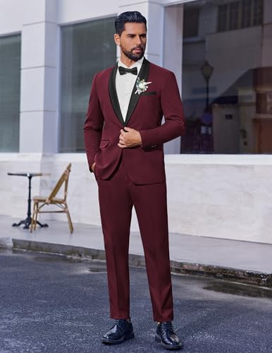 Men's 2 Piece Suit Slim Fit Shawl Lapel One Button Formal Tuxedo Jacket Pants Set for Wedding Prom Business