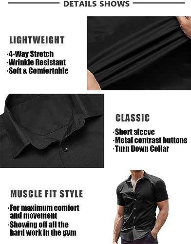 41juvb1Mn6L.jpg Men's Muscle Fit Dress Shirts Wrinkle-Free Short Sleeve Casual Button Down Shirt