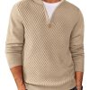 Mens Quarter Zip Sweater Casual Slim Fit Pullovers Sweaters Knit Twill Texture Pullover