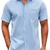 Mens Casual Button Down Shirts Short Sleeve Summer Untucked Dress Shirt with Pocket
