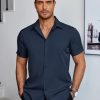 Mens Dress Shirts Short Sleeve Regular Fit Lightweight Untucked Button Down Shirt