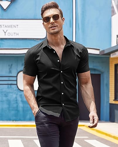 41ljn1KG0jL.jpg Men's Muscle Fit Dress Shirts Wrinkle-Free Short Sleeve Casual Button Down Shirt