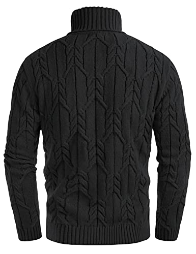 Men's Turtleneck Pullover Sweaters Long Sleeve Solid Twisted Cable Knit Sweater
