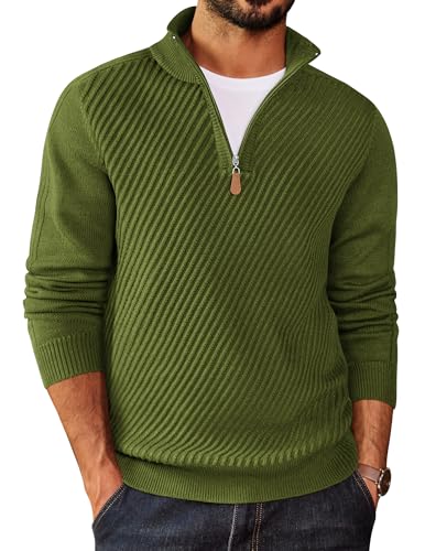 Mens Quarter Zip Sweater Casual Slim Fit Pullovers Sweaters Knit Twill Texture Pullover