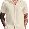 Men's Casual Short Sleeve Button Down Summer Beach Shirt Lightweight Textured Wrinkle Free Untucked Shirts