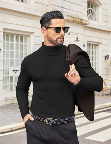 Mens Turtleneck Shirts Slim Fit Shirt Tops Lightweight Pullover Thermal Sweater Casual Long Sleeve Shirt