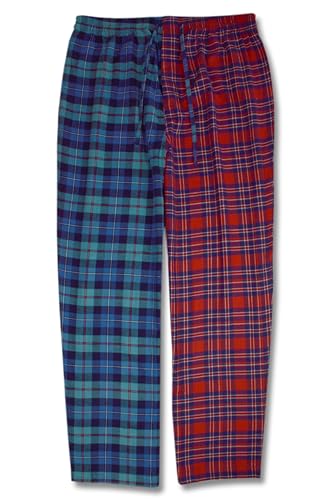 Mens Flannel Cotton Two Piece Pajama Shirt and Elast Pants Lounge Set, (Medium, 201450 Mixed Red Plaids)