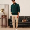 Mens Quarter Zip Sweater Cable Knitted Pullover Sweaters Textured Solid Colors Sweater