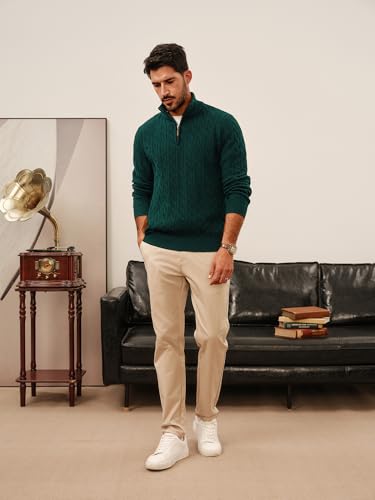 Mens Quarter Zip Sweater Cable Knitted Pullover Sweaters Textured Solid Colors Sweater