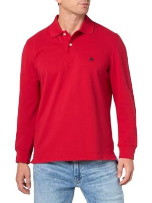 Men's Long Sleeve Cotton Pique Stretch Logo Polo Shirt