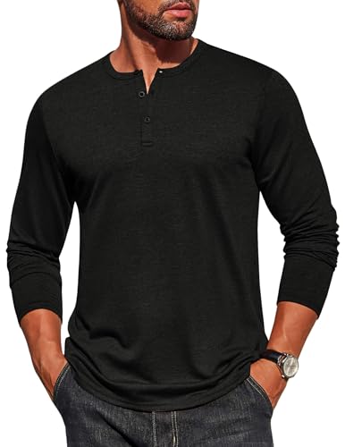 Mens Henley Shirt Long Sleeve Casual Stretch Solid T-Shirts Fashion Pullover Lightweight Fall Tops