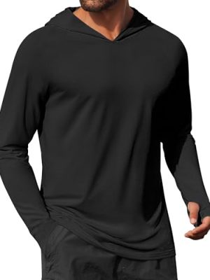 Mens UPF 50+ Hoodie Shirts Long Sleeve Rash Guard Sun Protection Fishing Shirts Lightweight Quick Dry Hoodies