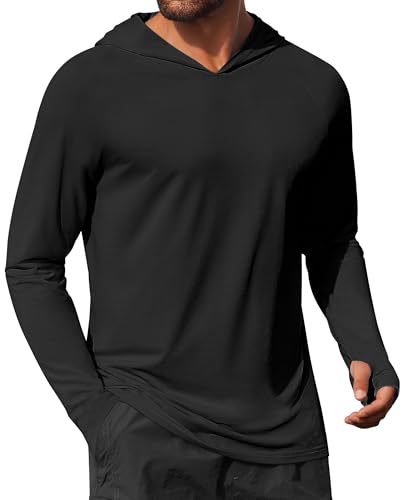 Mens UPF 50+ Hoodie Shirts Long Sleeve Rash Guard Sun Protection Fishing Shirts Lightweight Quick Dry Hoodies