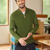 Mens Quarter Zip Sweater Casual Slim Fit Pullovers Sweaters Knit Twill Texture Pullover
