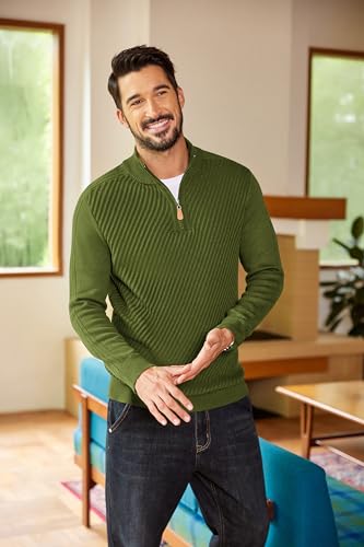 Mens Quarter Zip Sweater Casual Slim Fit Pullovers Sweaters Knit Twill Texture Pullover