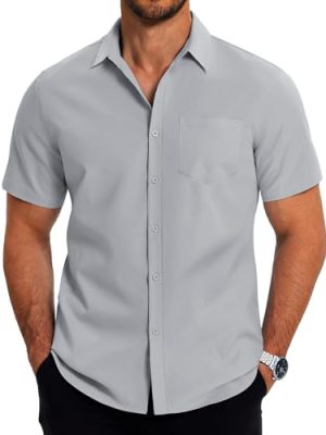 Mens Casual Button Down Shirts Short Sleeve Business Shirts Lightweight Wrinkle Free Dress Shirts