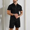 Mens Short Sleeve Casual Polo Shirt and Shorts Sets Two Piece Summer Outfits Zip Polo Tracksuit Set for Men S-XXL
