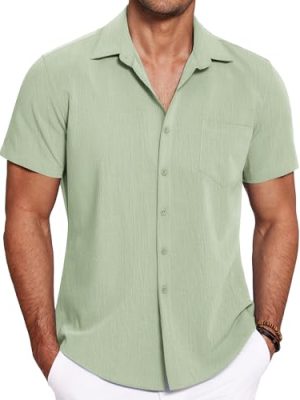 Mens Button Down Shirt Short Sleeve Causal Beach Shirts Summer Shirts with Pocket
