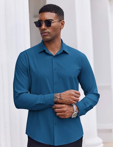 Men's Dress Shirts Long Sleeve Casual Button Down Shirt Solid Wrinkle Free Formal Business Shirts