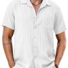 Men's Short Sleeve Casual Button Down Shirts Textured Summer Beach Shirt with Pocket