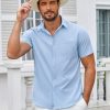 Mens Casual Button Down Shirts Short Sleeve Summer Untucked Dress Shirt with Pocket