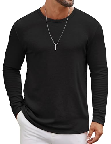 Men's Long Sleeve Tee Shirts Crew Neck T Shirt Solid Casual Basic Tees Soft Stretch T-Shirts