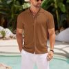 41pDLoogQyL.jpg Men's Knit Shirts Short Sleeve Button Down Polo Shirt Crochet Casual Vintage Summer Beach Shirts