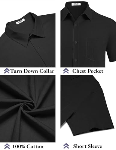 Men's Button Down Short Sleeve Shirt Casual Cotton Summer Beach Linen Wedding Shirts with Pocket