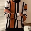 Mens Mock Turtleneck Sweater Vintage Striped Pullover Sweater Fashion Jumper Sweater