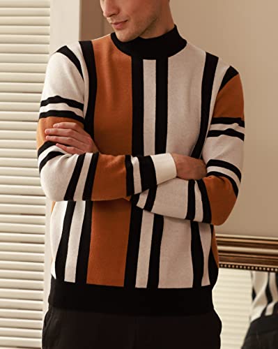 Mens Mock Turtleneck Sweater Vintage Striped Pullover Sweater Fashion Jumper Sweater