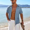 Mens Button Down Short Sleeve Shirt Casual Beach Shirt Summer Vacation Textured Shirts