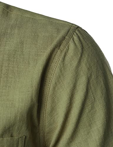Men's Fitted Cotton Like Linen Casual Short Sleeve Button Up Shirts Lightweight Beach Tops with Pocket
