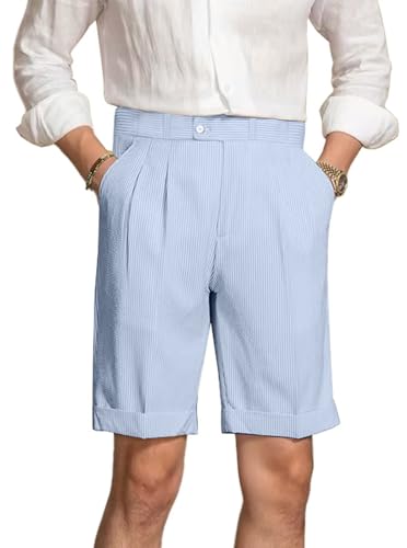 Mens Summer Seersucker Shorts Striped Slim Fit Flat Front Walk Short Pants Sear Sucker Suit Flat Front Shorts