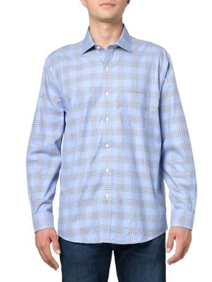 Men's Stretch Supima Cotton Non-Iron Herringbone English Collar Long Sleeve Dress Shirt