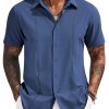 41rv5DBLW3L.jpg Mens Cuban Guayabera Short Sleeve Shirt Casual Summer Beach Tops Button Down Untucked Shirts