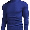 Men's Slim Fit Turtleneck Sweater Casual Twist Patterned Pullover Knitted Sweater Royal Blue