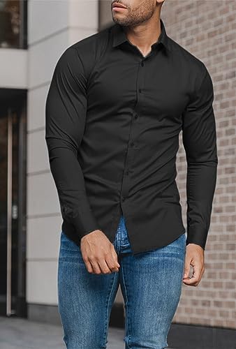 41selNdbZiL.jpg Men’s Muscle Fit Dress Shirts Athletic Slim Fit Long Sleeve Stretch Casual Button Down Shirt