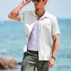 Men's Short Sleeve Casual Button Down Shirts Textured Summer Beach Shirt with Pocket