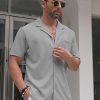 Men's Wrinkle Free Untucked Cuban Shirt Business Casual Button Down Shirts Short Sleeve Shirt