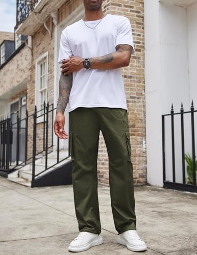 Men's Casual Cargo Pants Cotton Drawstring Athletic Jogger Sweatpants