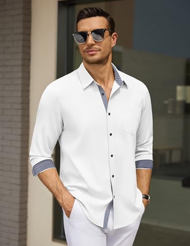 Men's Dress Shirt Wrinkle Free Regular Fit Stretch Long Sleeve Button Down Shirts