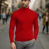 Turtleneck Men Shirt Long Sleeve Ribbed Knitted Casual TShirt Slim Fit Cotton Turtle Neck Pullover Sweater