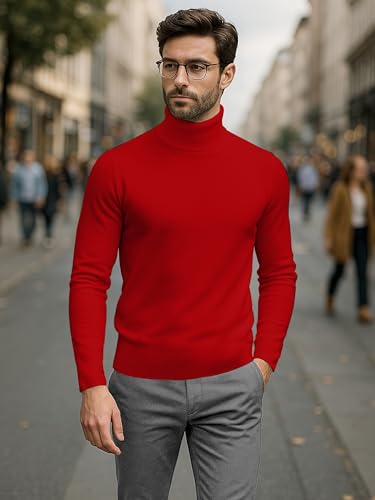 Turtleneck Men Shirt Long Sleeve Ribbed Knitted Casual TShirt Slim Fit Cotton Turtle Neck Pullover Sweater