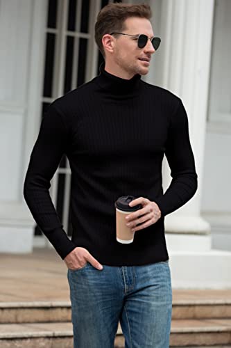 Men's Casual Slim Fit Turtleneck Pullover Sweaters Tops with Twist Patterned
